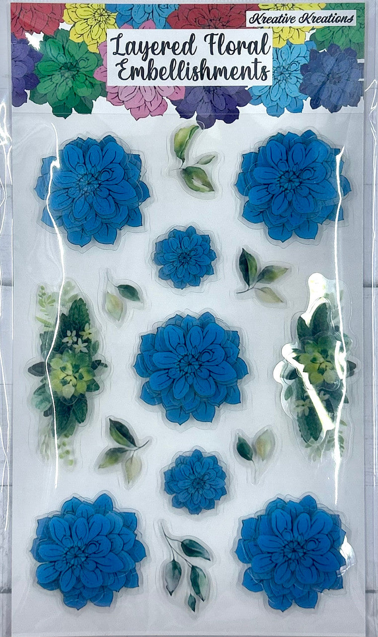 Layered Floral Embellishments - Tiffany Blue